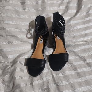 Black Leather KELSI DAGGER  Strappy Wedges